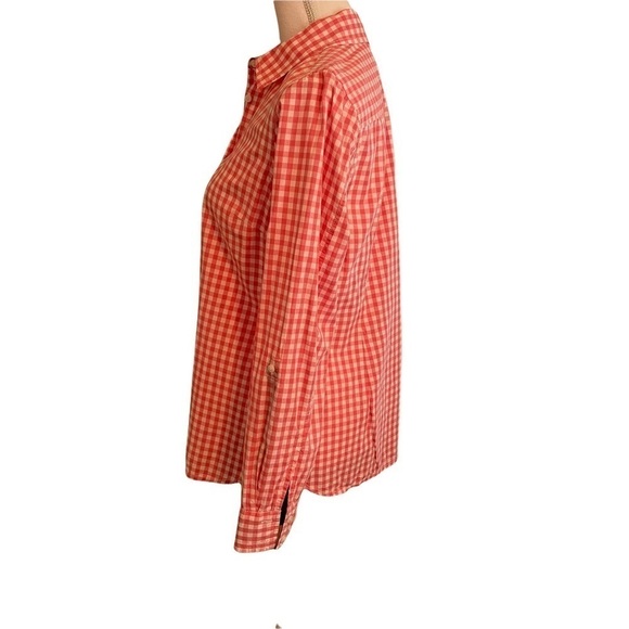 Tommy Hilfiger Coral and White Gingham Button Down Shirt Long Sleeve Classic. 12 - Picture 3 of 12